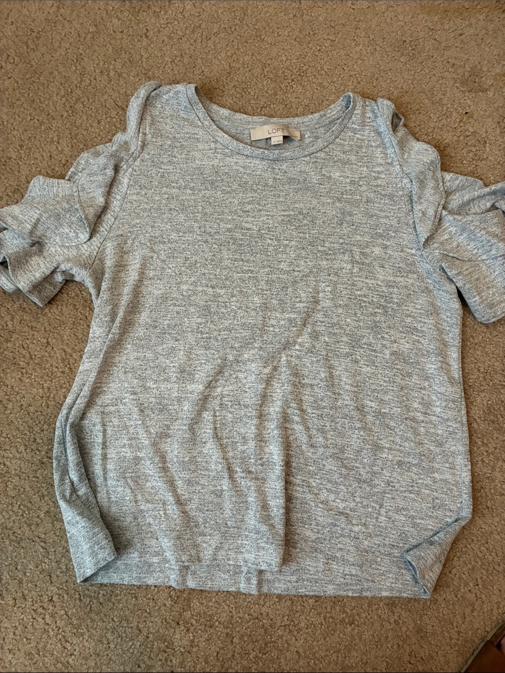 LOFT Heather Gray Short Sleeve Ruffle Detail Tee